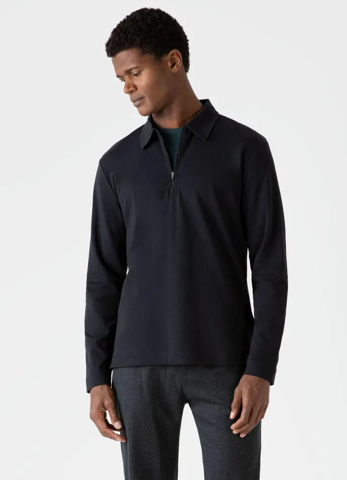 Half Zip Heavyweight Polo Shirt Black Men SUNSPEL Polo Shirts