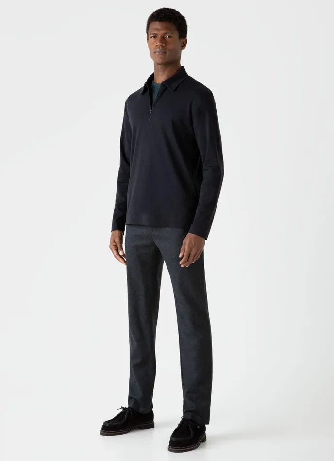 Half Zip Heavyweight Polo Shirt Black Men SUNSPEL Polo Shirts