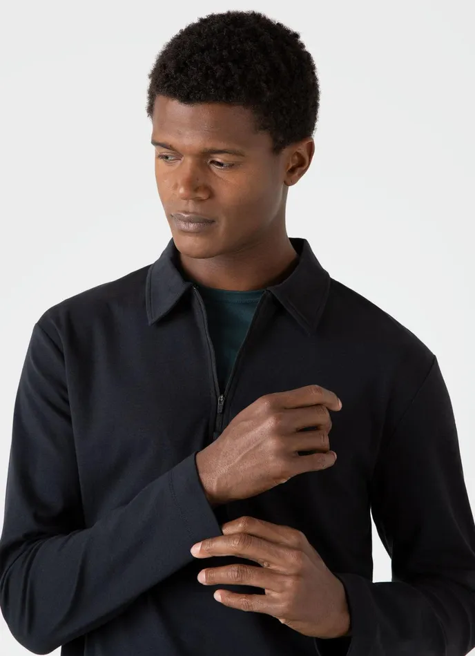 Half Zip Heavyweight Polo Shirt Black Men SUNSPEL Polo Shirts