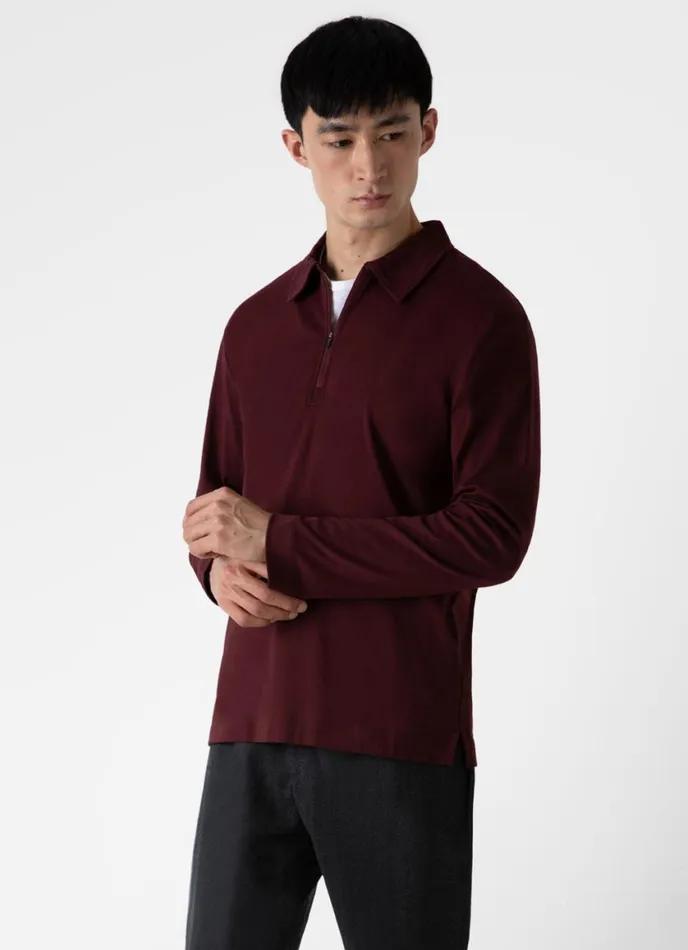 Half Zip Heavyweight Polo Shirt Maroon Men SUNSPEL Polo Shirts