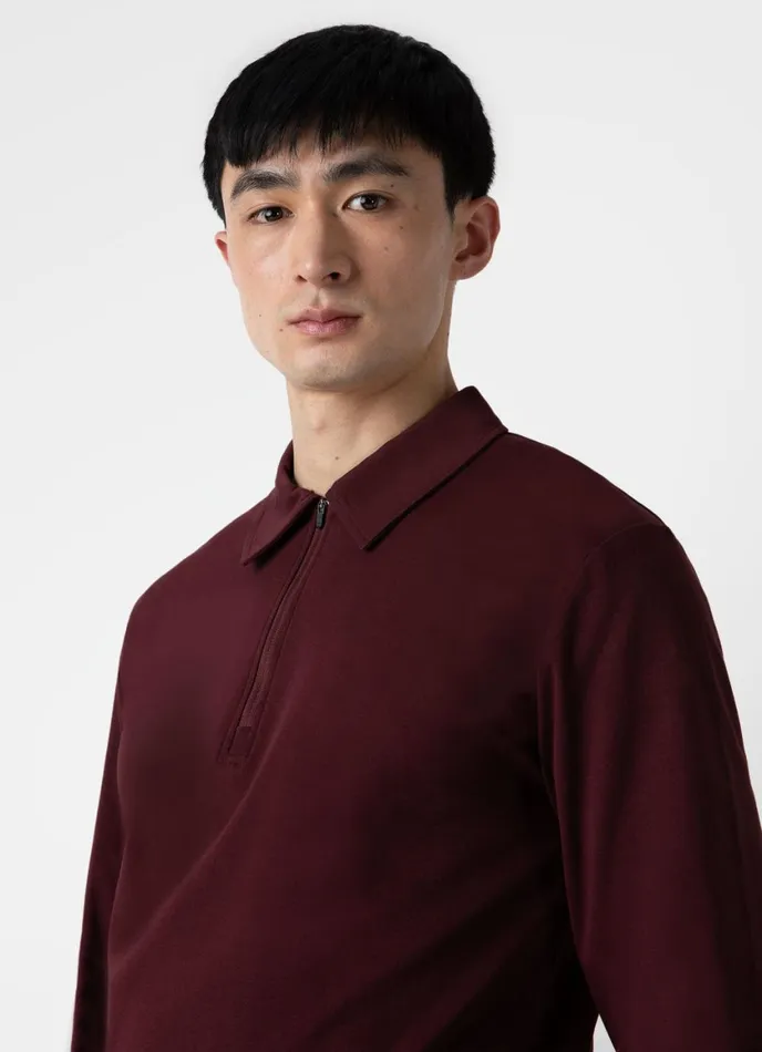 Half Zip Heavyweight Polo Shirt Maroon Men SUNSPEL Polo Shirts