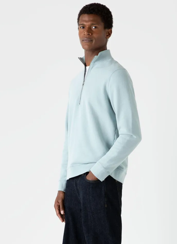 Half Zip Loopback Sweatshirt Blue Sage Men SUNSPEL Sweatshirts and Sweatpants