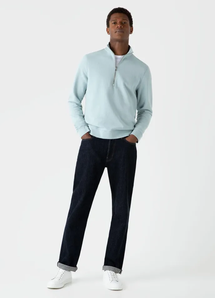 Half Zip Loopback Sweatshirt Blue Sage Men SUNSPEL Sweatshirts and Sweatpants