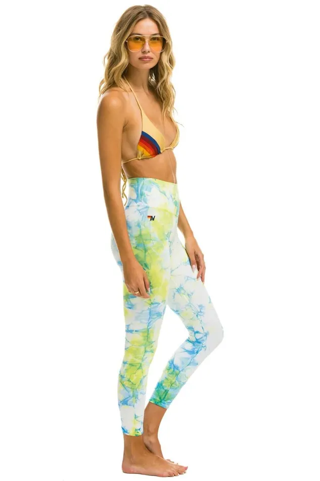 Hand Dyed Cropped HiRise Leggings Tie Dye Neon Yellow Women Aviator Nation Leggings
