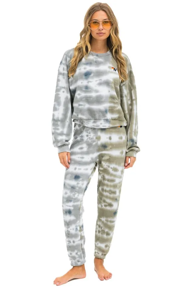 Hand Dyed Relaxed Crew Sweatshirt 8211 Tie Dye Grey Olive WomenMen Aviator Nation Sweatshirts