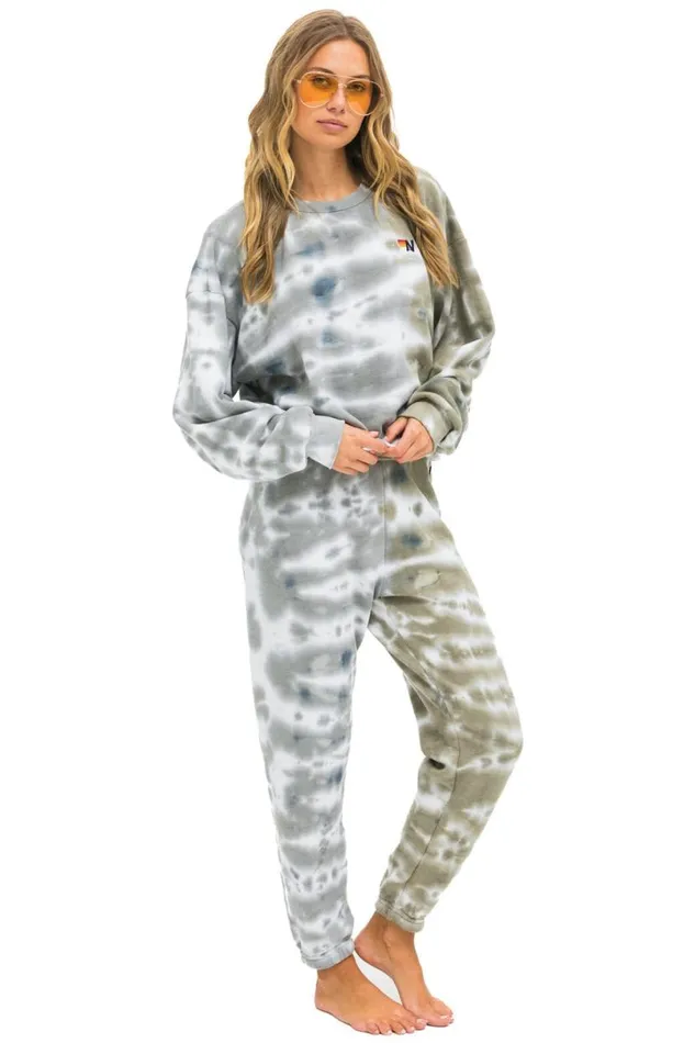 Hand Dyed Relaxed Crew Sweatshirt 8211 Tie Dye Grey Olive WomenMen Aviator Nation Sweatshirts