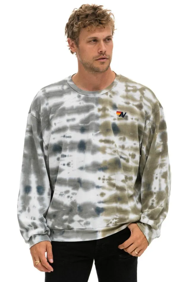 Hand Dyed Relaxed Crew Sweatshirt 8211 Tie Dye Grey Olive WomenMen Aviator Nation Sweatshirts