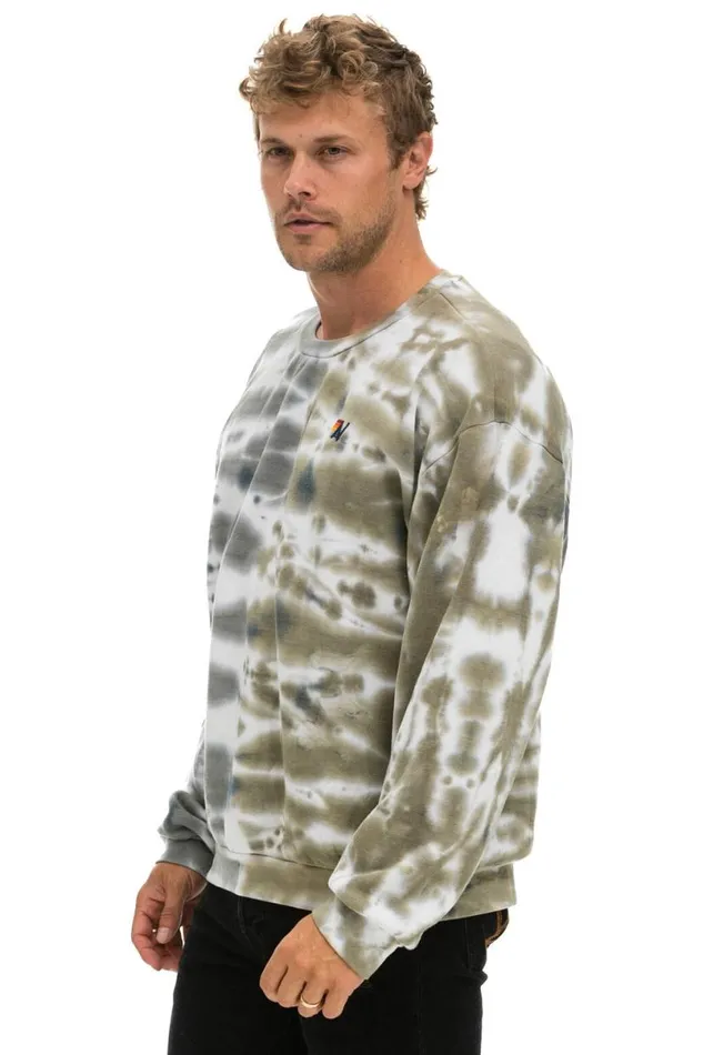 Hand Dyed Relaxed Crew Sweatshirt 8211 Tie Dye Grey Olive WomenMen Aviator Nation Sweatshirts