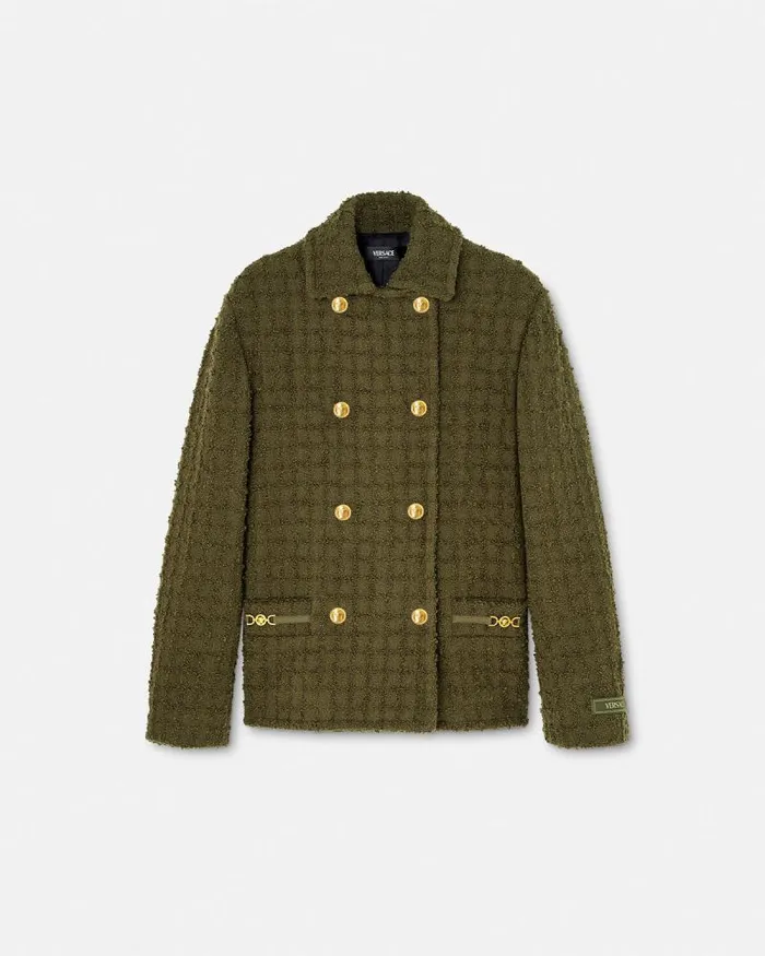 Heritage Tweed Peacoat Green Women Versace Outerwear and Coats