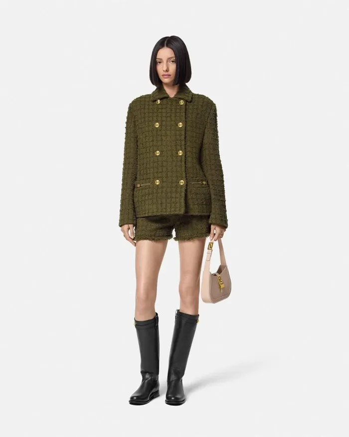 Heritage Tweed Peacoat Green Women Versace Outerwear and Coats
