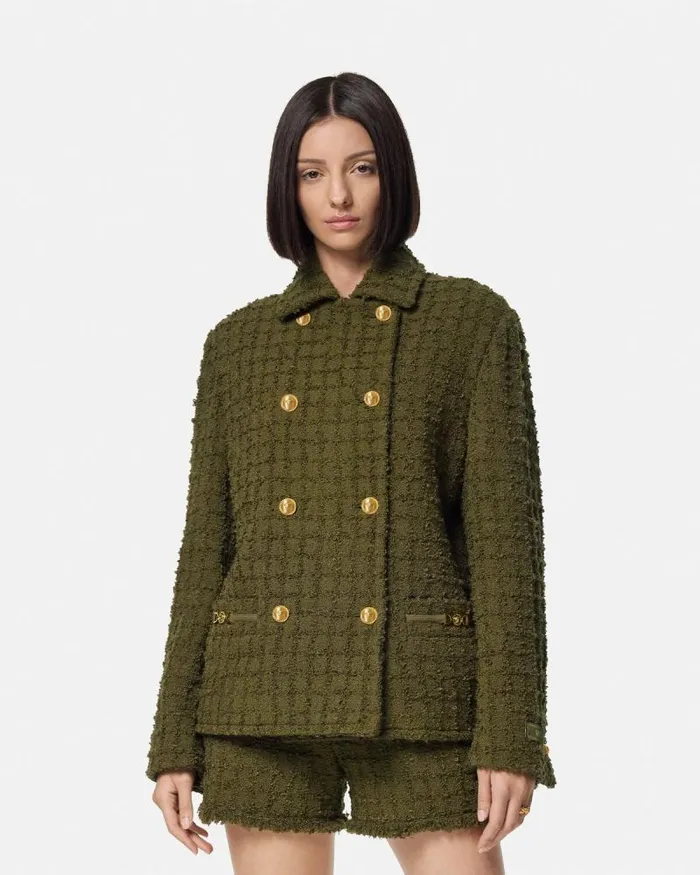 Heritage Tweed Peacoat Green Women Versace Outerwear and Coats