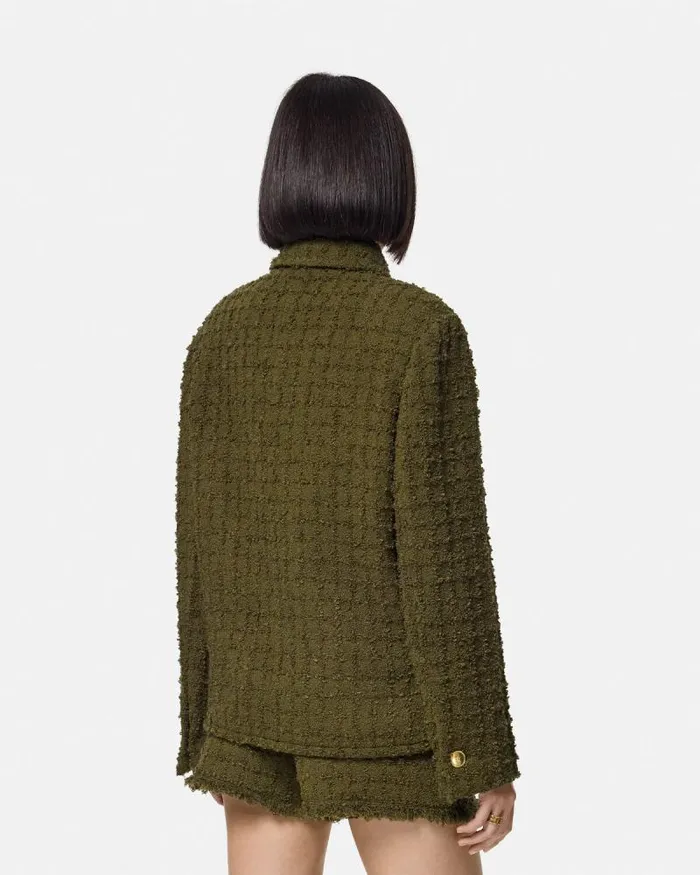 Heritage Tweed Peacoat Green Women Versace Outerwear and Coats