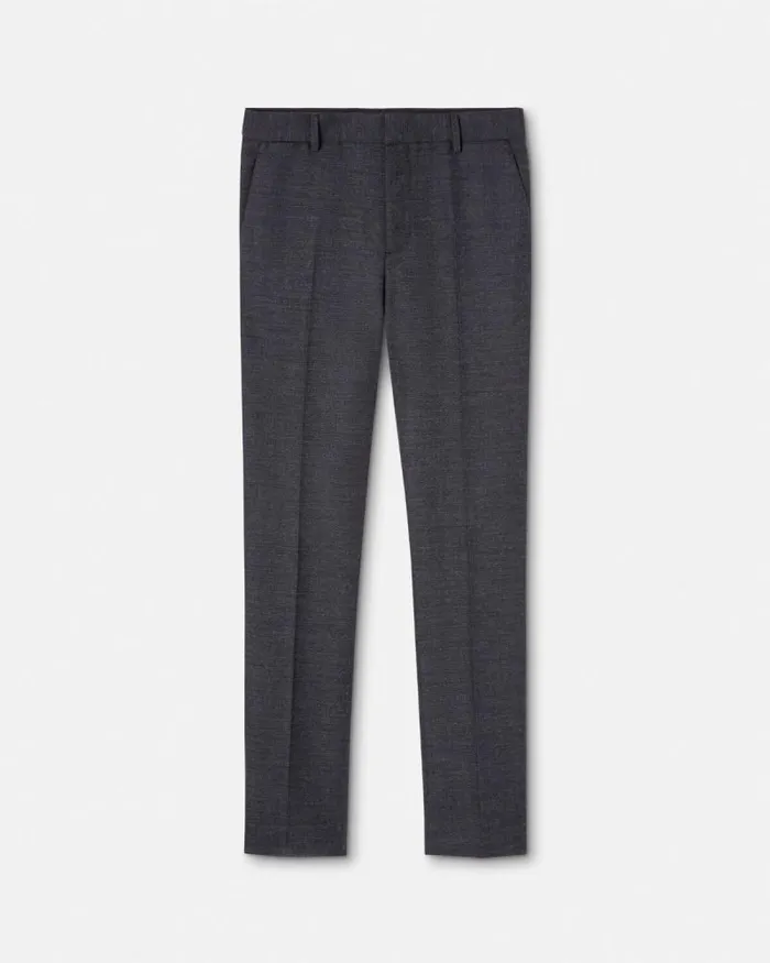 Herringbone Wool Formal Pants Gray Men Versace Blazers and Suits