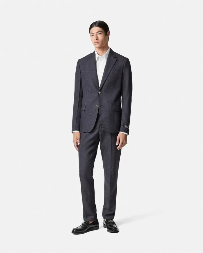 Herringbone Wool Formal Pants Gray Men Versace Blazers and Suits