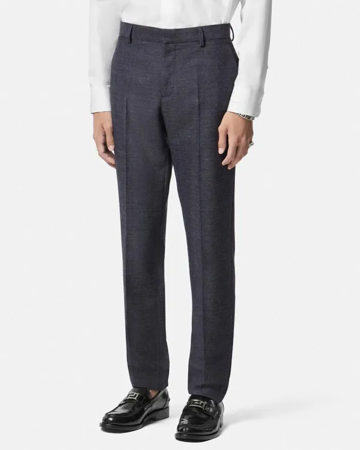 Herringbone Wool Formal Pants Gray Men Versace Blazers and Suits