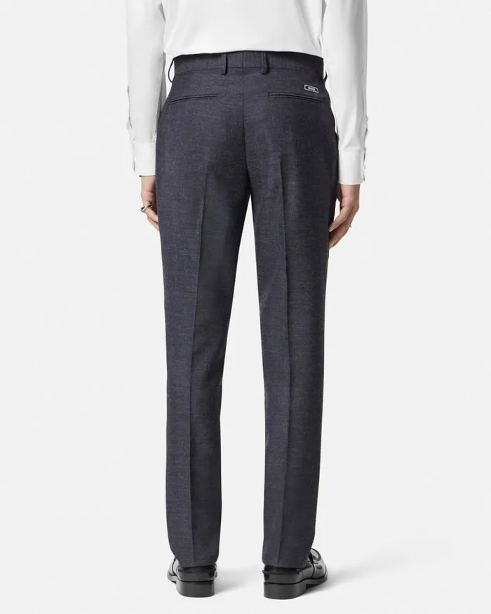 Herringbone Wool Formal Pants Gray Men Versace Blazers and Suits