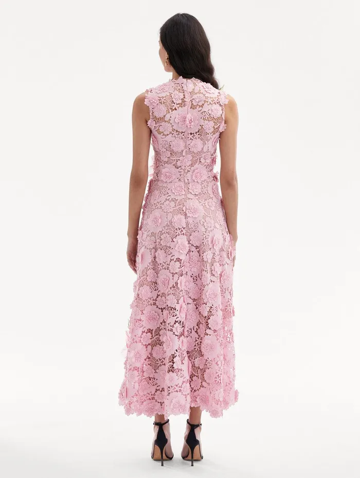 Hibiscus Embroidered Guipure Dress Soft Pink Women Oscar De La Renta Dresses