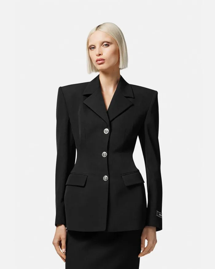 Hourglass SingleBreasted Blazer Black Women Versace Blazer and Jackets