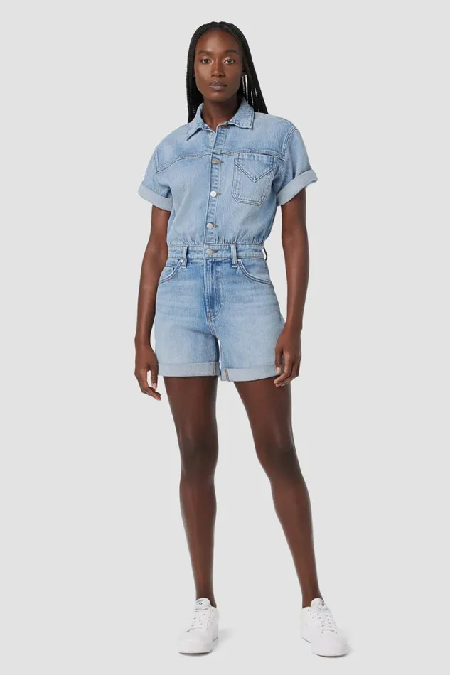 Hudson Jeans Dresses and Jumpsuits Short Sleeve Romper Ocean Waters 8211 Women