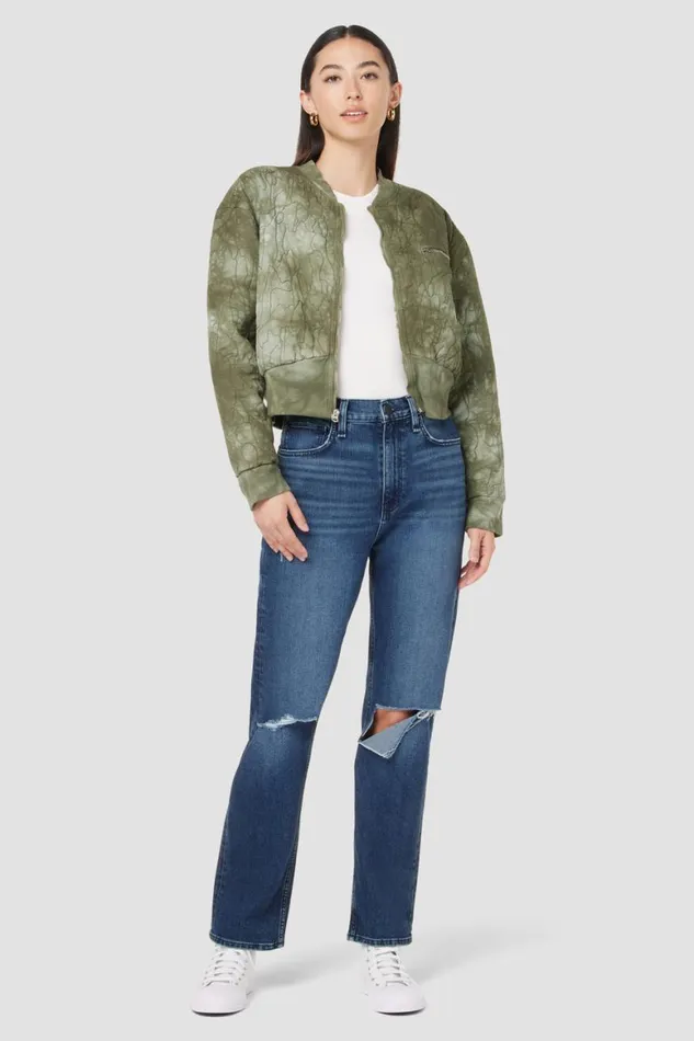 Hudson Jeans Jackets and Outerwear Cropped Bomber Jacket Embroidered Camo 8211 Women
