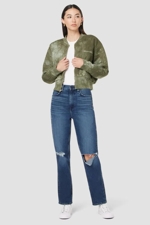 Hudson Jeans Jackets and Outerwear Cropped Bomber Jacket Embroidered Camo 8211 Women