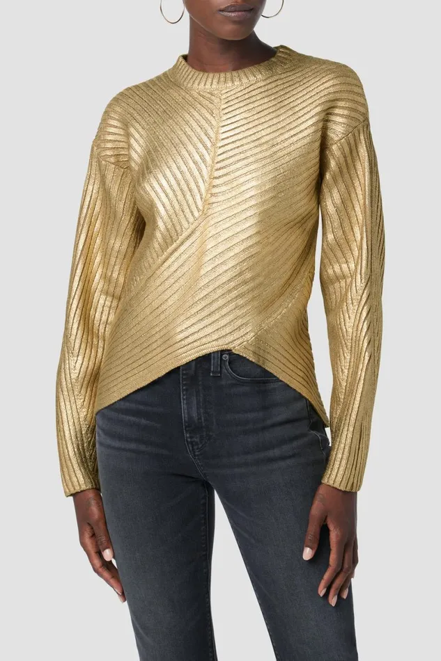 Hudson Jeans Tops and Sweaters Front Wrap Sweater Foiled Camel 8211 Women