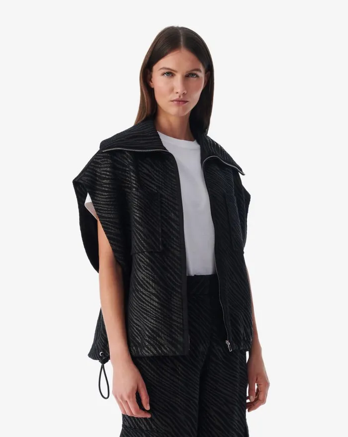 IRO ALINA ZEBRA SLEEVELESS PATTERNED JACKET Black Zebra Women Jackets and Coats