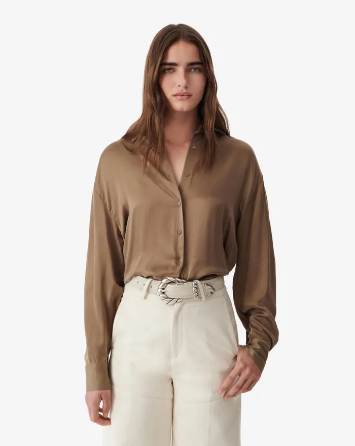 IRO JARILA SILK SHIRT Khaki Women Tops and Shirts