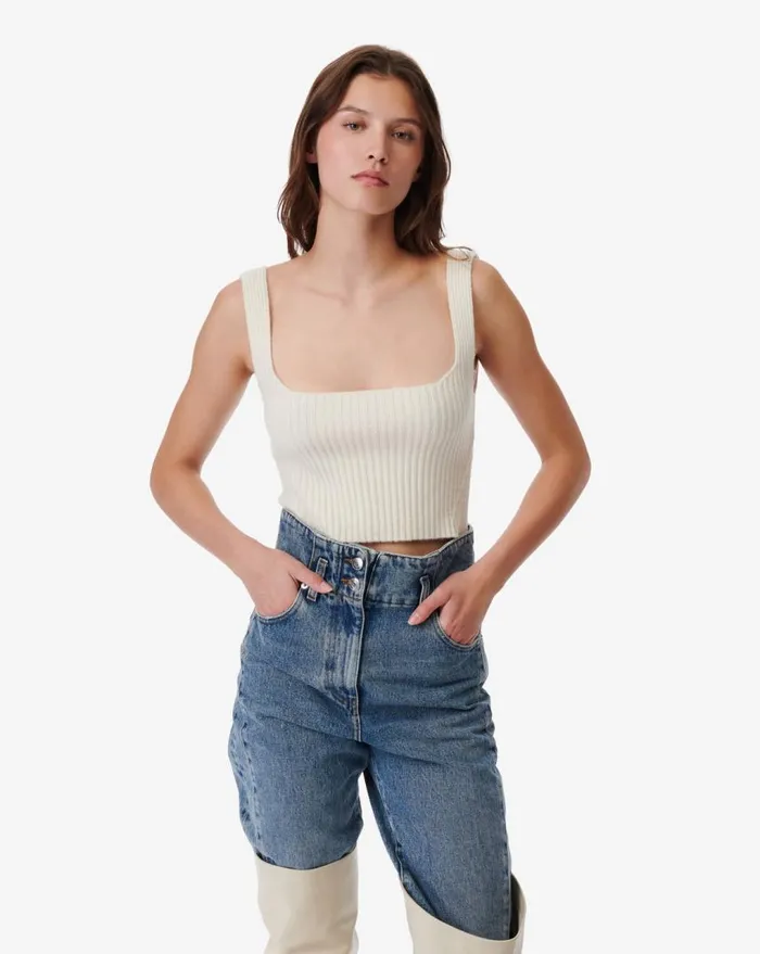 IRO KIWA RIBBED SQUARE NECK TOP Ecru Women Knits
