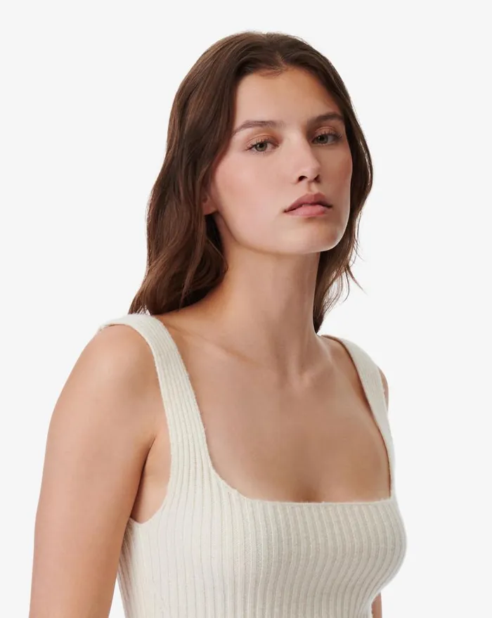 IRO KIWA RIBBED SQUARE NECK TOP Ecru Women Knits