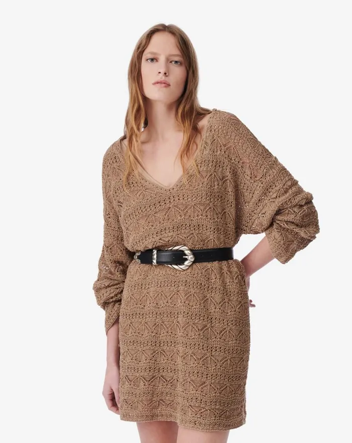 IRO LIZAMI VNECK CROCHET MINI DRESS Cappucino Women Dresses