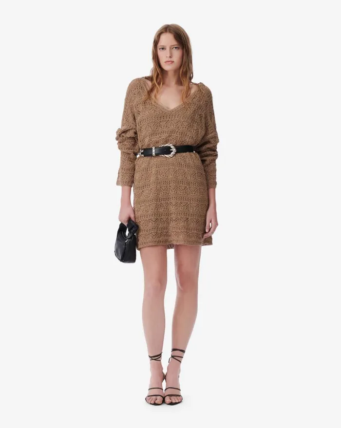 IRO LIZAMI VNECK CROCHET MINI DRESS Cappucino Women Dresses