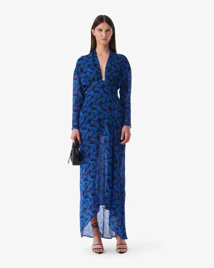 IRO NOLLIE LONG PRINTED VNECK DRESS Multico Blue Women Dresses