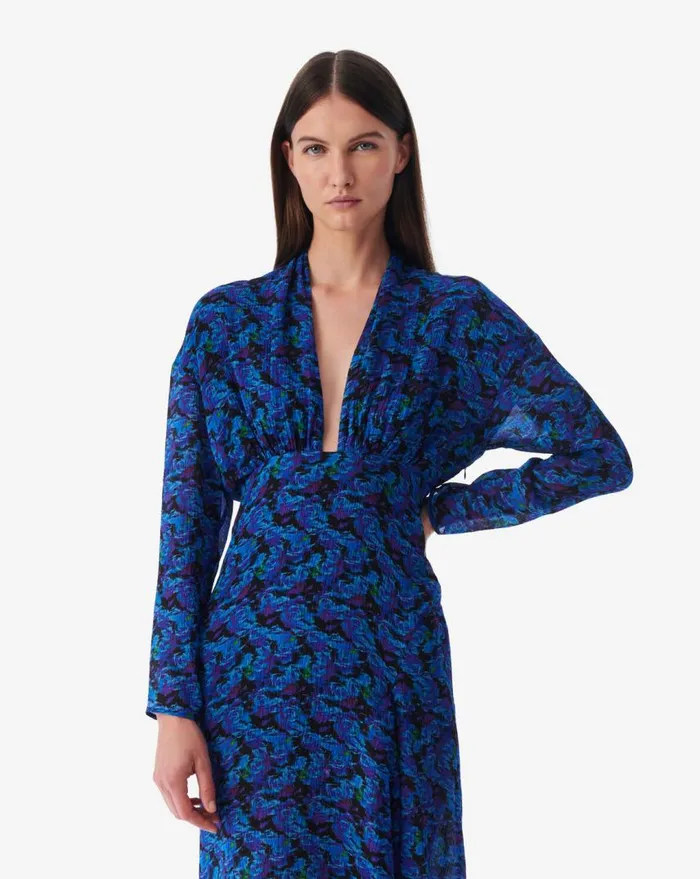 IRO NOLLIE LONG PRINTED VNECK DRESS Multico Blue Women Dresses