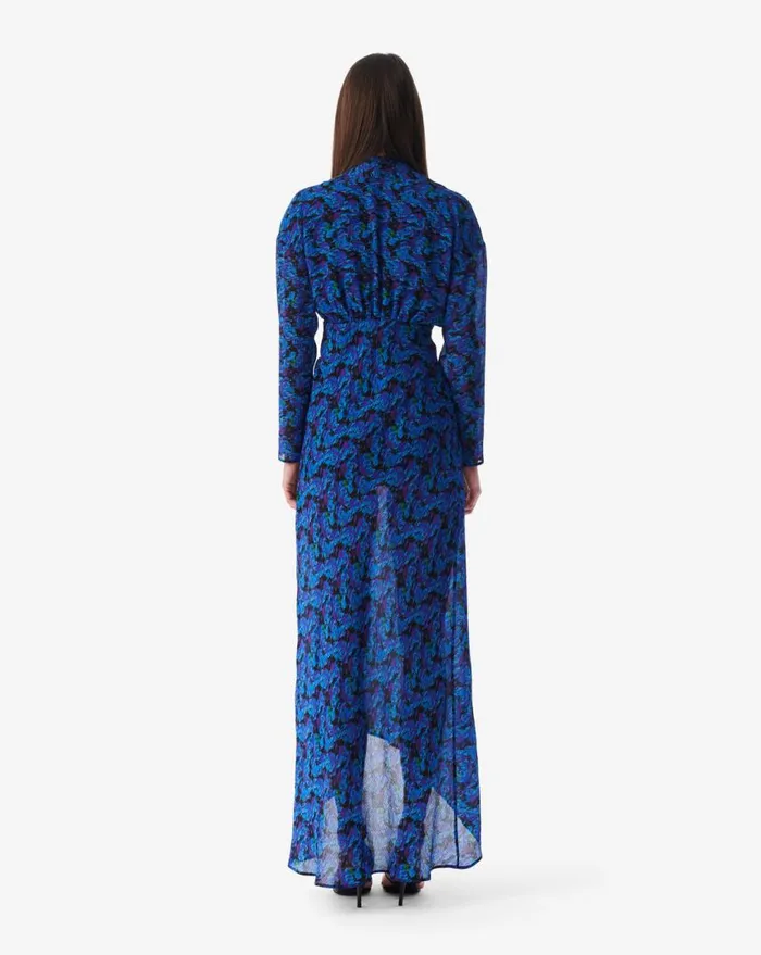 IRO NOLLIE LONG PRINTED VNECK DRESS Multico Blue Women Dresses