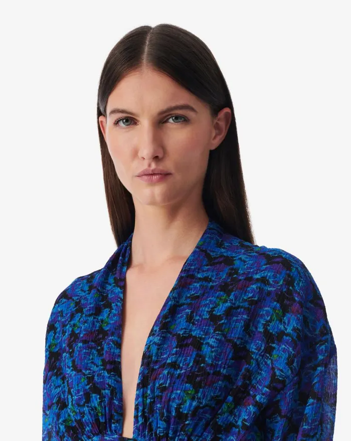 IRO NOLLIE LONG PRINTED VNECK DRESS Multico Blue Women Dresses