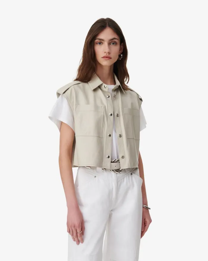 IRO TURAN LEATHER SLEEVELESS SHIRT Mastic Women Tops and Shirts