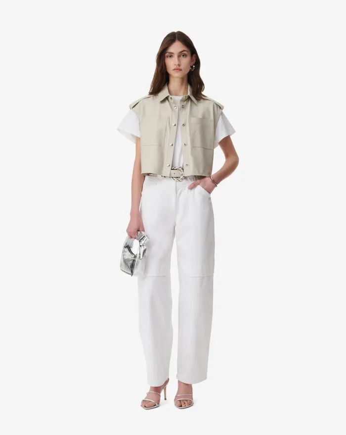 IRO TURAN LEATHER SLEEVELESS SHIRT Mastic Women Tops and Shirts