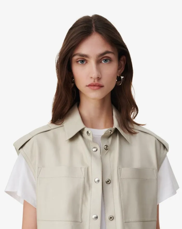 IRO TURAN LEATHER SLEEVELESS SHIRT Mastic Women Tops and Shirts