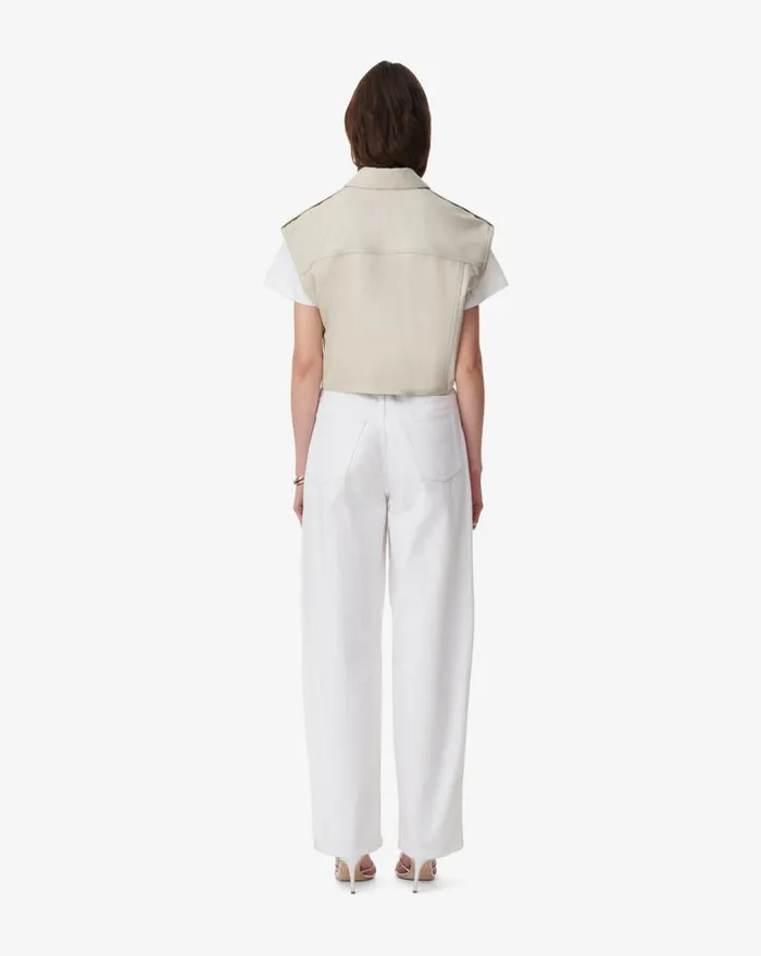 IRO TURAN LEATHER SLEEVELESS SHIRT Mastic Women Tops and Shirts