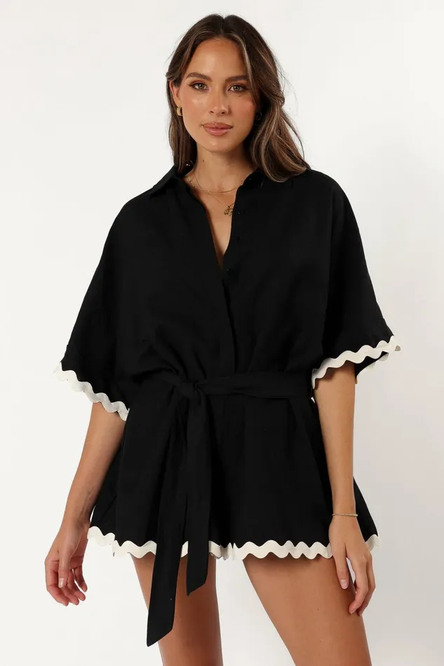 Isabella Romper Black Women Jumpsuits and Rompers Petal and Pup
