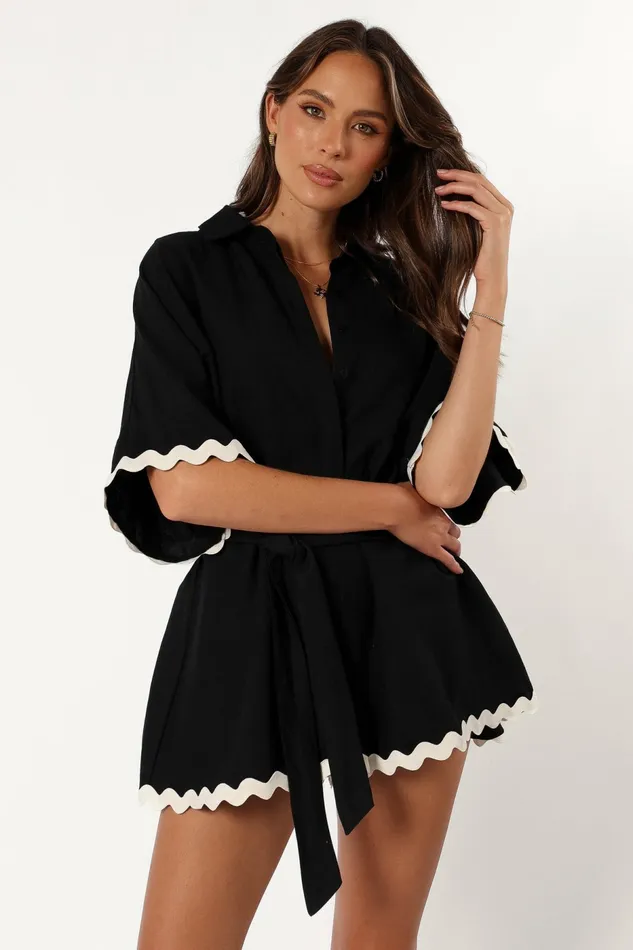 Isabella Romper Black Women Jumpsuits and Rompers Petal and Pup