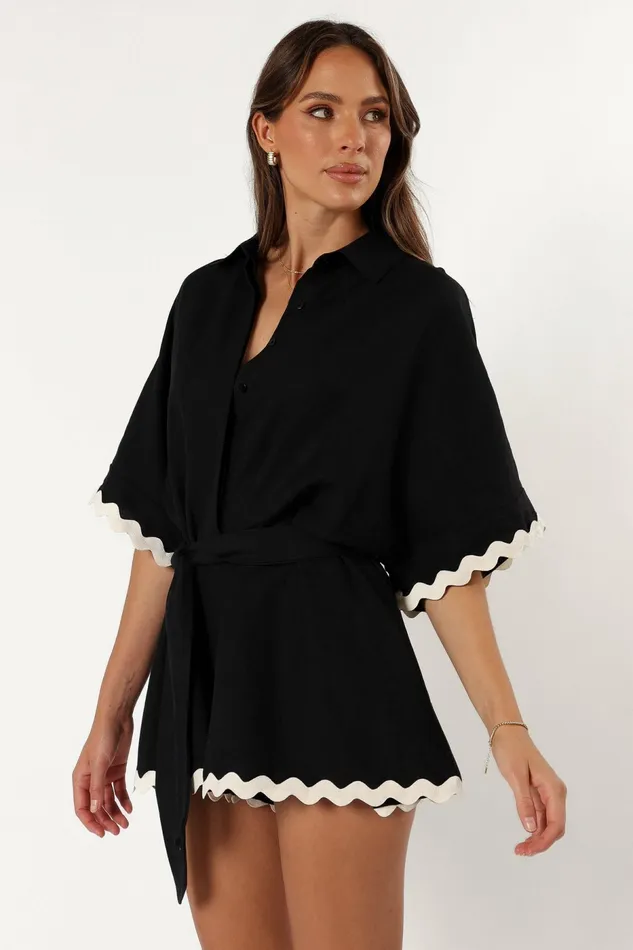 Isabella Romper Black Women Jumpsuits and Rompers Petal and Pup