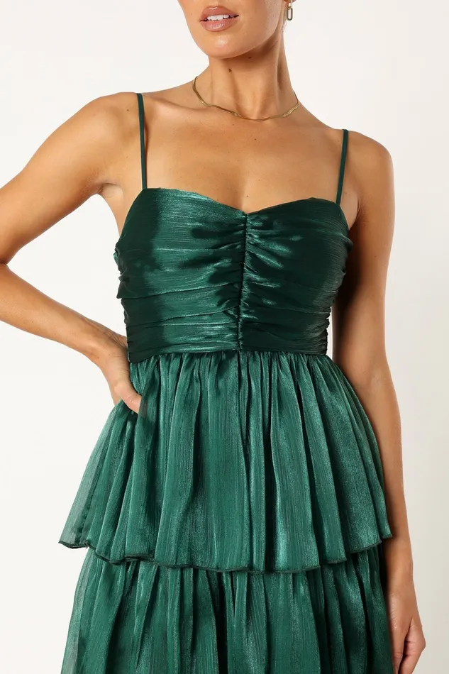 Jace Tiered Maxi Dress Shimmer Emerald Event Dresses Petal and Pup Women