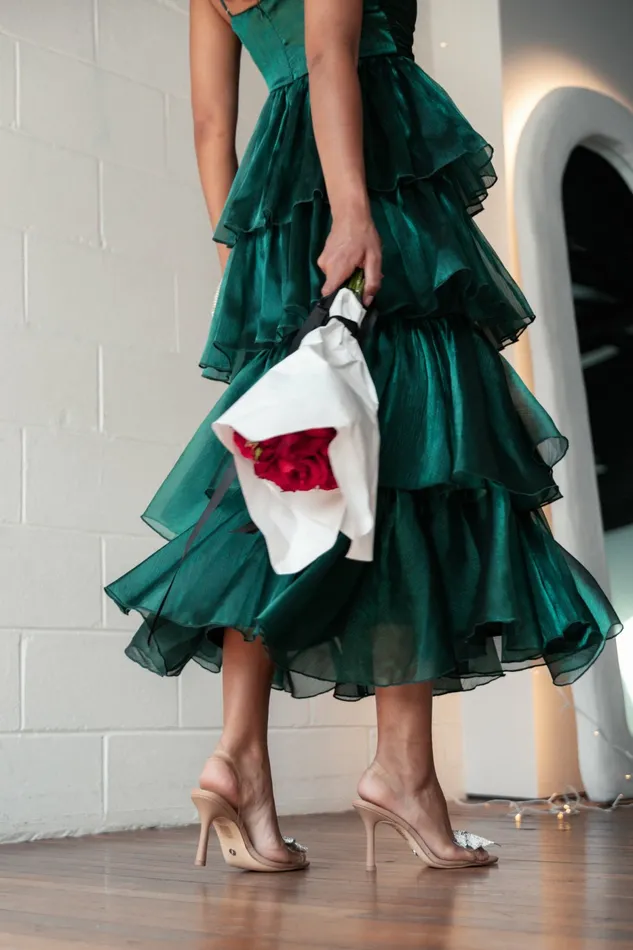 Jace Tiered Maxi Dress Shimmer Emerald Event Dresses Petal and Pup Women