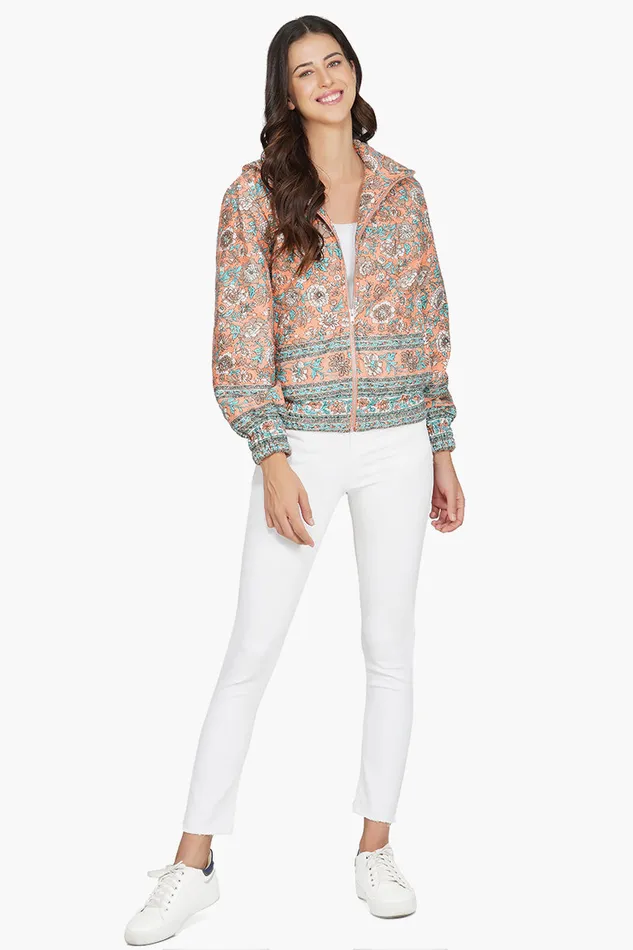 Jackets America and Beyond Women Georgia Peach Floral Bomber Jacket