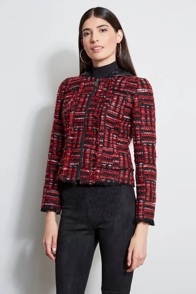 Jackets and Blazers Women Elie Tahari Hooded Tweed Jacket RED MULTI