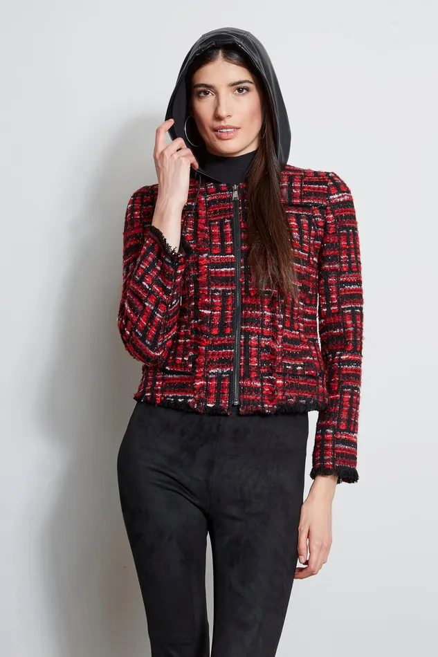 Jackets and Blazers Women Elie Tahari Hooded Tweed Jacket RED MULTI
