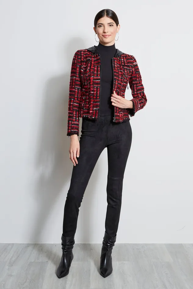 Jackets and Blazers Women Elie Tahari Hooded Tweed Jacket RED MULTI