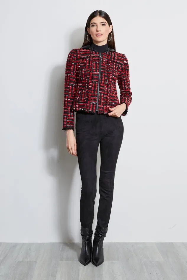 Jackets and Blazers Women Elie Tahari Hooded Tweed Jacket RED MULTI